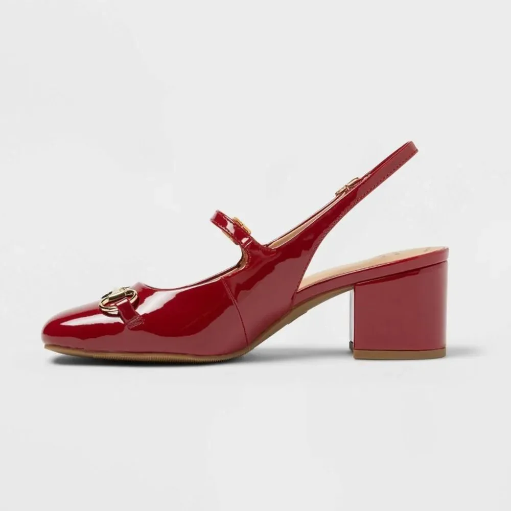 a new day Red Patent Slingback Block Heel Wedges